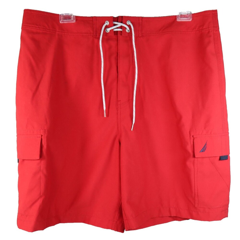 Nautica Men's Red Board Shorts Size W40 Bathing Suit Swim Trunk Tie